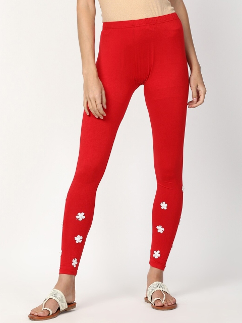 

V2 Value & Variety Women Red Solid Ankle-Length Leggings