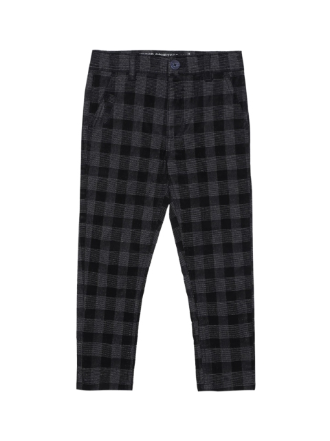 

UNDER FOURTEEN ONLY Boys Black Checked Slim Fit Trousers