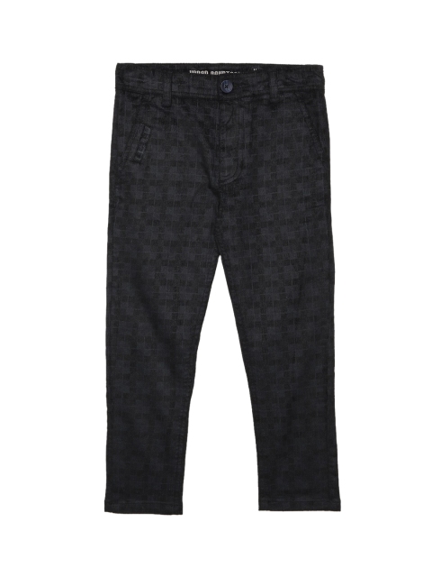 

UNDER FOURTEEN ONLY Boys Black Checked Slim Fit Trousers