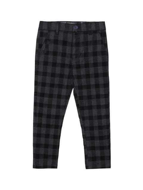 

UNDER FOURTEEN ONLY Boys Black Checked Slim Fit Trousers