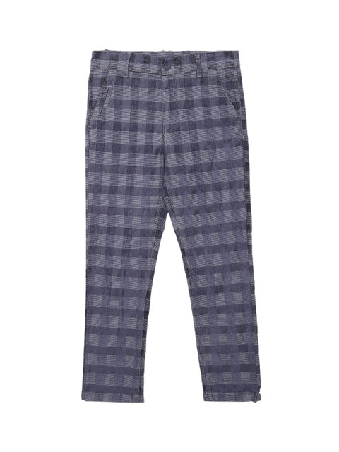 

UNDER FOURTEEN ONLY Boys Blue Checked Slim Fit Trousers