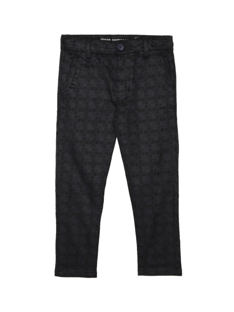 

UNDER FOURTEEN ONLY Boys Black Checked Slim Fit Trousers
