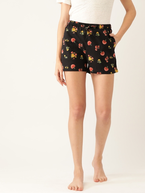 

ETC Women Black & Pink Pure Cotton Floral Print Lounge Shorts