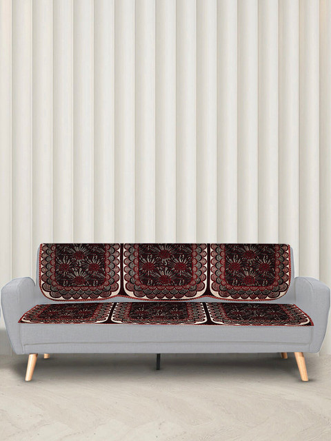 

Beau Design Set Of 6 Brown & Burgundy Floral Printed 5 Seater Sofa Covers