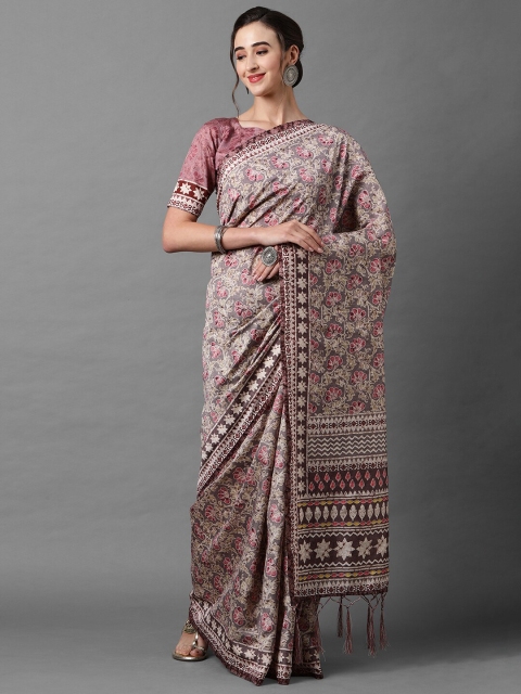 

Mitera Grey & Pink Ethnic Motifs Silk Blend Saree