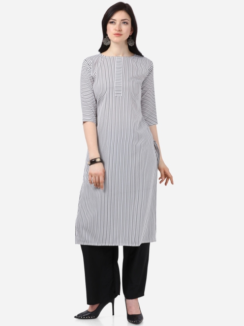 

SAADHVI Women White Striped Crepe Kurta