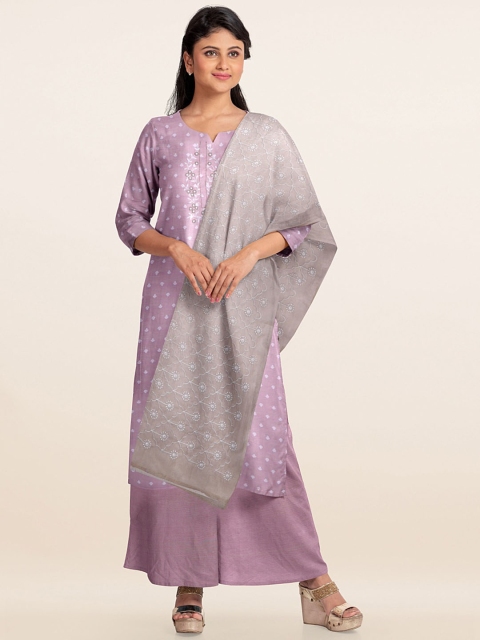 

Pothys Pink & Grey Printed Unstitched Dress Material
