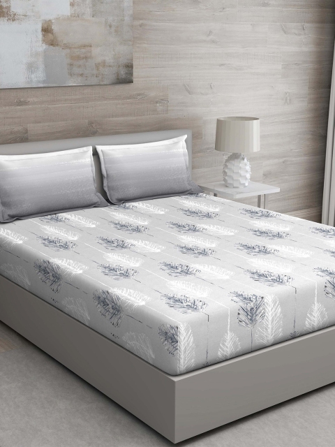 

GM Grey & White Floral 144 TC King Bedsheet with 2 Pillow Covers