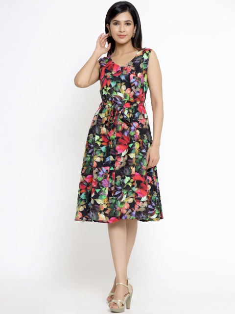 

DIVYANK Women Multicoloured Floral Fit & Flare Dress, Multi