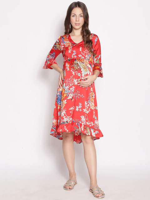 

Oxolloxo Women Red Floral Printed Maternity Dress