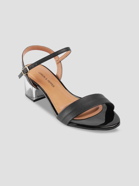 

LEMON & PEPPER Black Textured PU Work Block Sandals