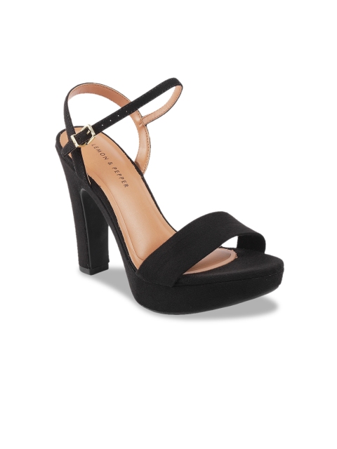 

LEMON & PEPPER Black PU Block Pumps with Buckles
