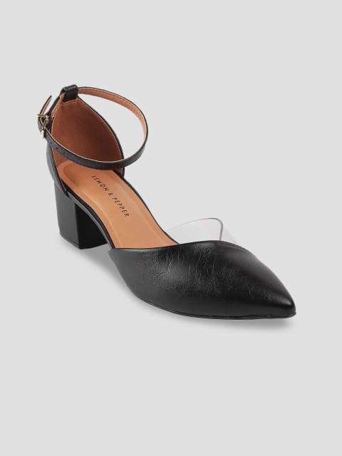 

LEMON & PEPPER Black Block Pumps with Buckles
