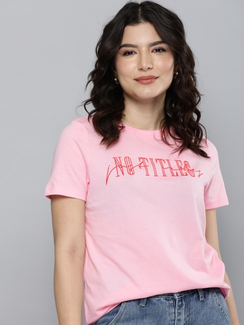 

Mast & Harbour Women Pink Typography Printed Pure Cotton T-shirt