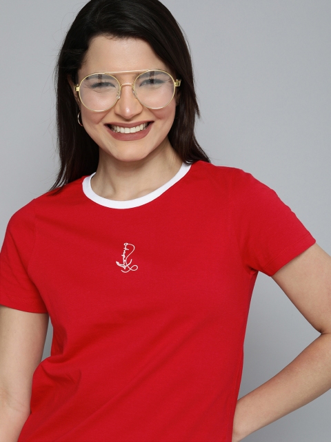 

Mast & Harbour Women Red Contrast Neckline T-shirt with Printed Detailing