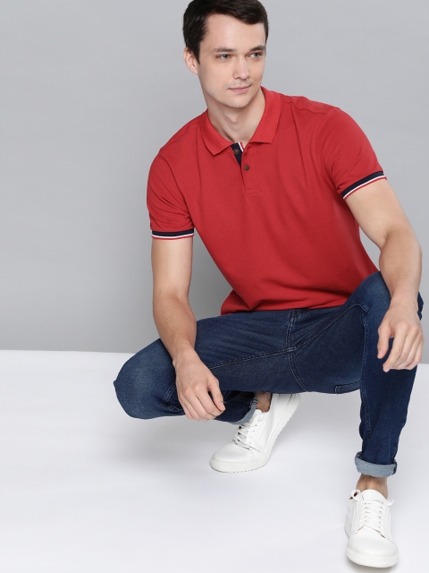 

Mast Harbour Men Red Pure Cotton Solid Polo Collar Pure Cotton T-shirt