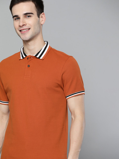 

Mast & Harbour Men Rust Brown Pure Cotton Polo Collar T-shirt