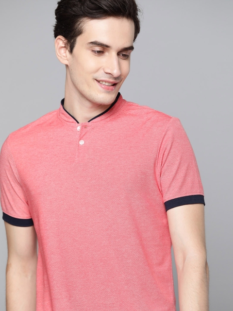 

Mast & Harbour Men Pink Solid Stand Collar Pure Cotton T-shirt