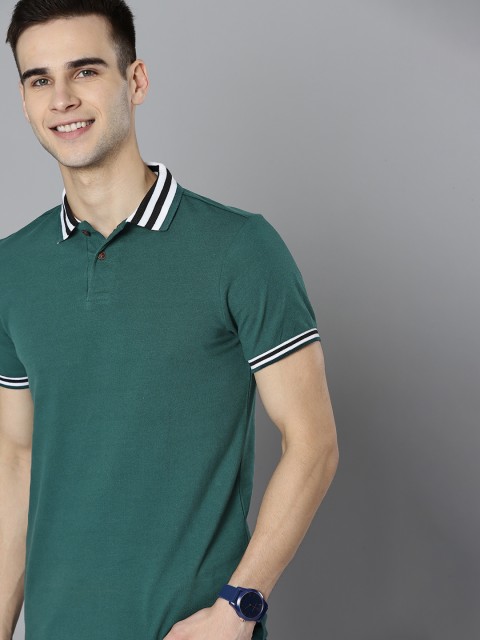 

Mast Harbour Men Green Pure Cotton Polo Collar Pure Cotton T-shirt