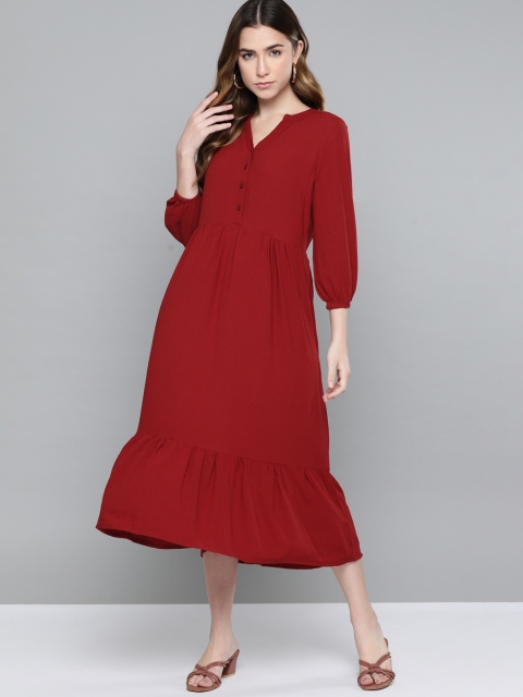 

Chemistry Women Maroon Textured Tiered Dress