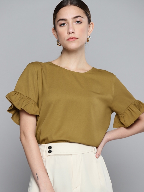 

Chemistry Khaki Solid Boxy Top