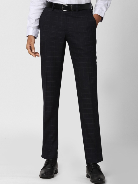 

Peter England Elite Men Black & White Checked Slim Fit Formal Trousers