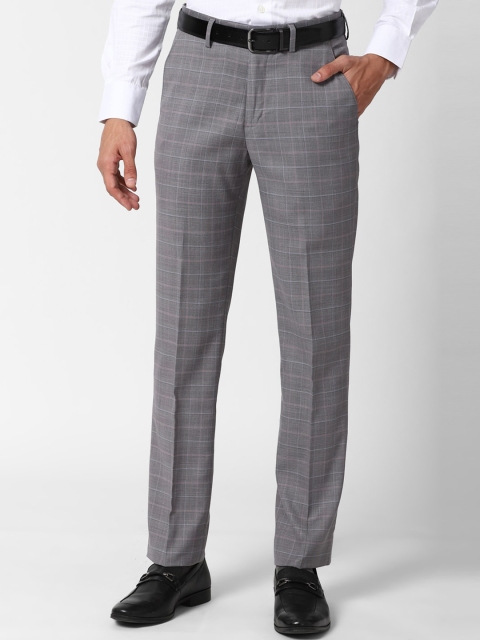 

Peter England Elite Men Grey & White Checked Slim Fit Formal Trousers