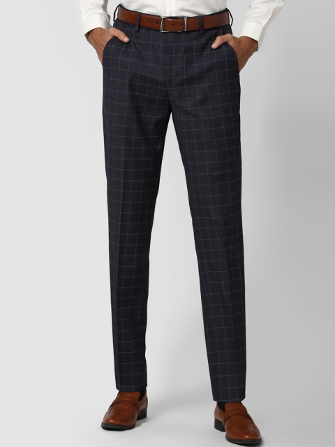 

Peter England Elite Men Navy Blue & White Checked Slim Fit Formal Trousers