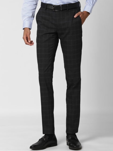 

Peter England Men Grey Checked Slim Fit Formal Trousers