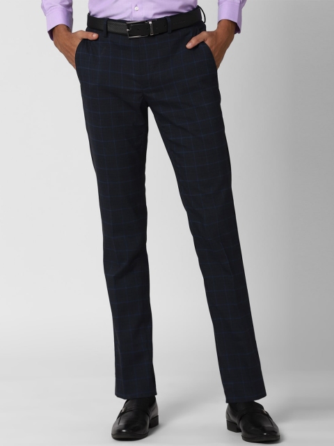 

Peter England Men Navy Blue Checked Slim Fit Formal Trousers