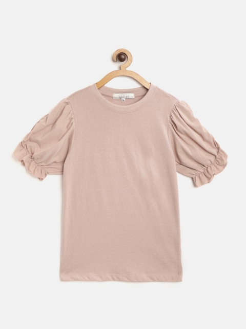 

UTH by Roadster Girls Pink Solid Regular Top with Ruched Detail