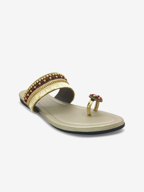 

WALK N STYLE COLLECTION Women Gold-Toned Embellished One Toe Flats