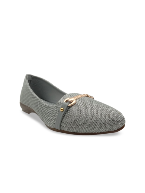 

FEEL FEET Women Grey Woven Design Embellished Ballerinas