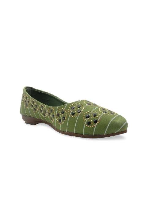 

FEEL FEET Women Green Embellished Ballerinas