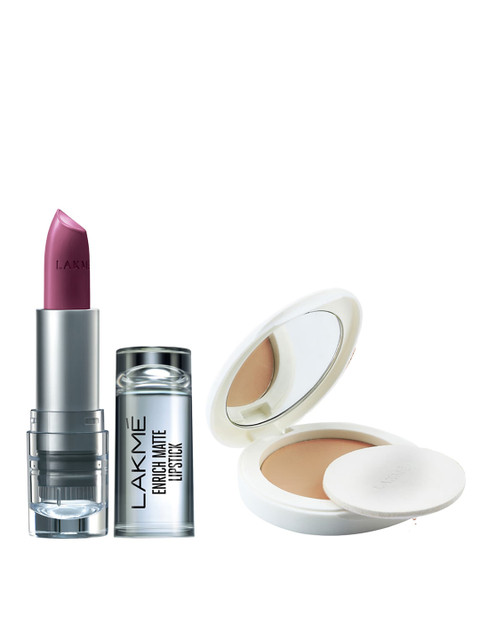 

Lakme Set of Perfect Radiance Compact Ivory Fair 01 & Enrich Matte Lipstick WM10, Purple