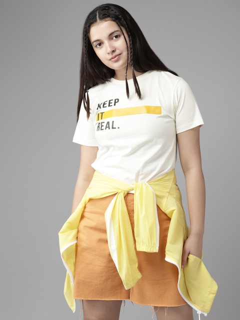 

UTH by Roadster Girls Off White & Black Typography Print Cotton T-shirt