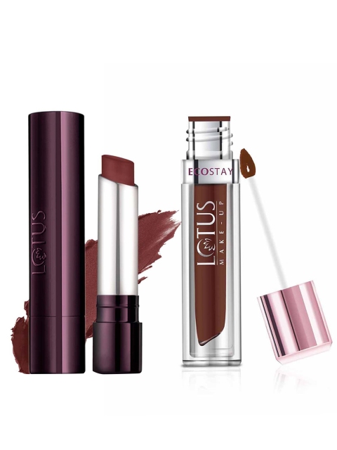 

Lotus Herbals Set of Sustainable Proedit Matte Lip Color & Ecostay Matte Lip Lacquer, Brown