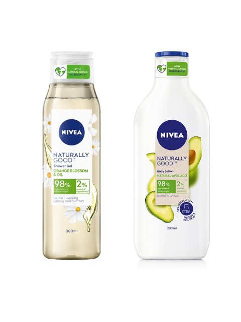 

Nivea Set of Naturally Good Orange Blossom & Oil Shower Gel & Avocado Body Lotion, White