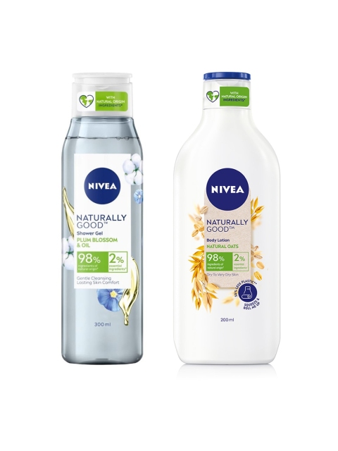 

Nivea Set of Naturally Good Plum Blossom & Oil Shower Gel & Oats Body Lotion, White