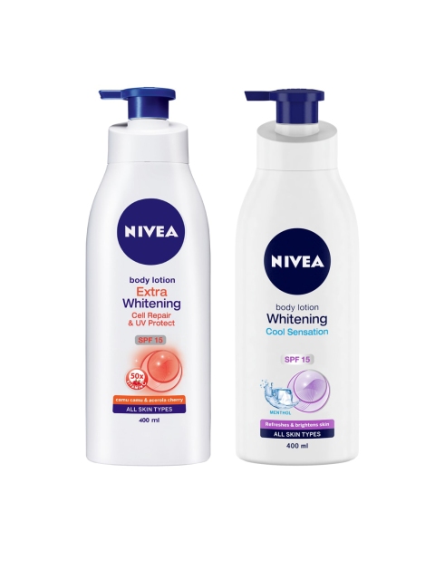 

Nivea Set of Extra Whitening Cell Repair & Whitening Cool Sensation Body Lotions, White
