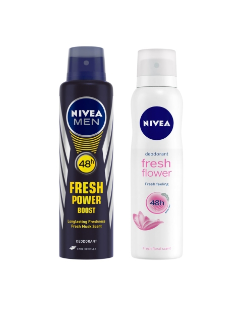 

Nivea Unisex Set of Fresh Flower & Fresh Power Boost Deodorants, Blue
