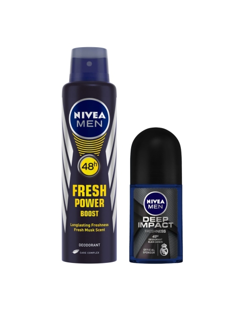 

Nivea Men Set of Deep Impact Roll-On & Fresh Power Boost Deodorant, Black