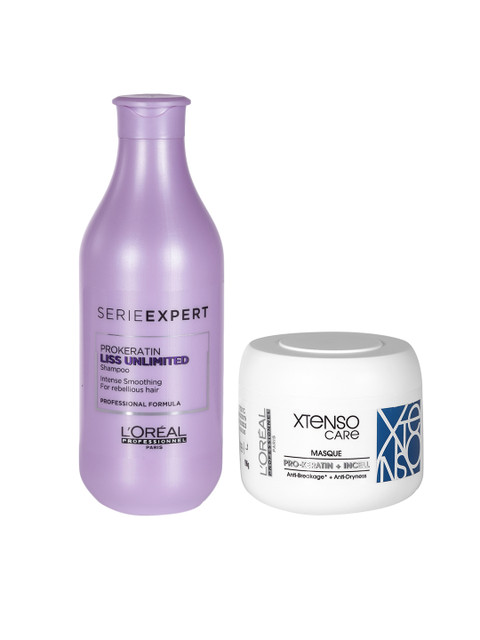 

LOreal Professionnel Set of Xtenso Care Masque & Prokeratin Liss Unlimited Shampoo, White