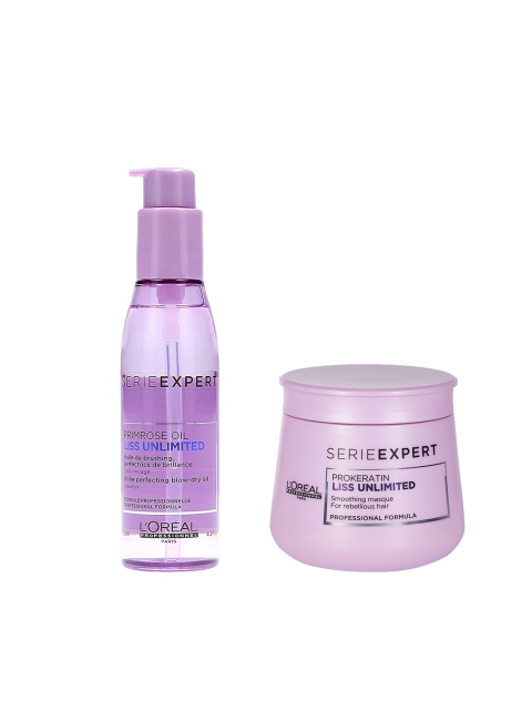 

LOreal Professionnel Set of Liss Unlimited Hair Serum & Prokeratin Smoothing Masque, White