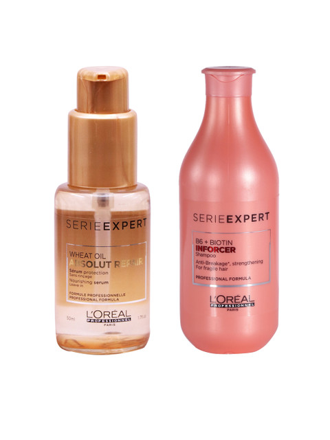

LOreal Professionnel Set of B6 Biotin Inforcer Shampoo & Absolut Repair Hair Serum, Peach