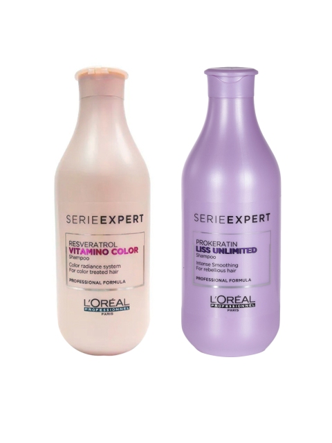 LOreal Professionnel Set of Vitamino Color Shampoo & Liss Unlimited Shampoo, Pink