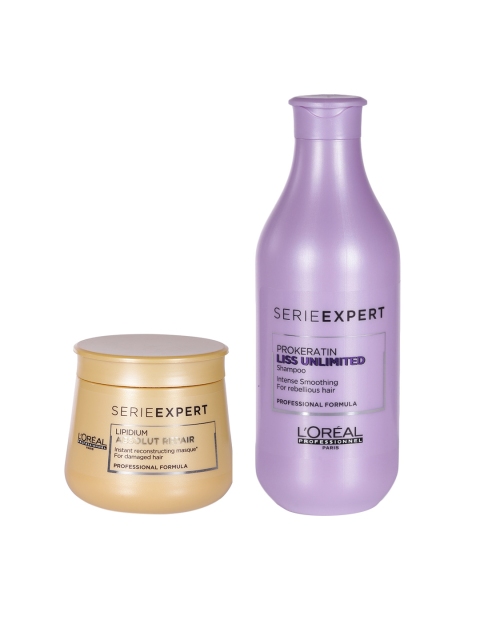 

LOreal Professionnel Set of Lipidium Absolut Repair Masque & Liss Unlimited Shampoo, Beige