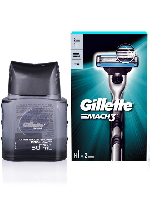 

Gillette Men Mach 3 Shaving Razor, Shaving Blade & Cool Wave Fresh After Shave Splash 50ml, Blue