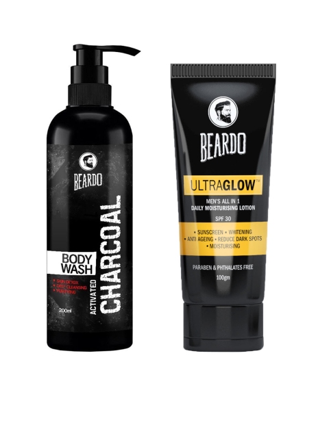 

BEARDO Activated Charcoal Body Wash & Daily Moisturising Lotion Set, Black