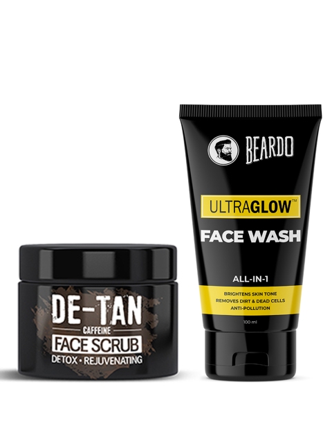 

BEARDO Ultraglow All-in-1 Face Wash & Caffeine De-Tan Face Scrub Set, Black